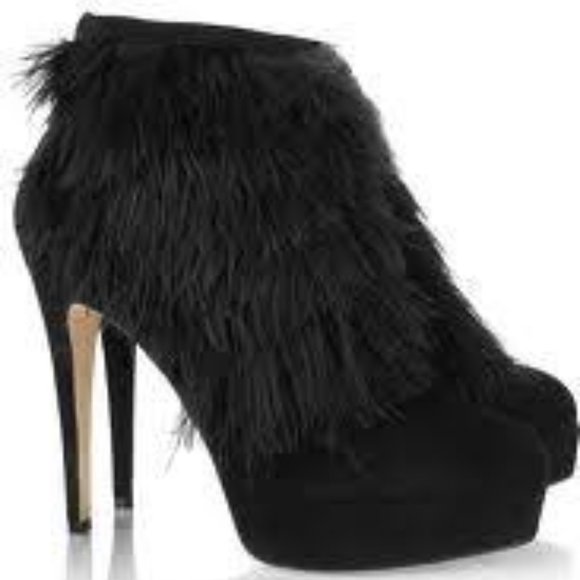 Brian Atwood ALEXA Ostrich Feather Suede Platform Ankle Bootie Boots Shoes - Picture 1 of 13